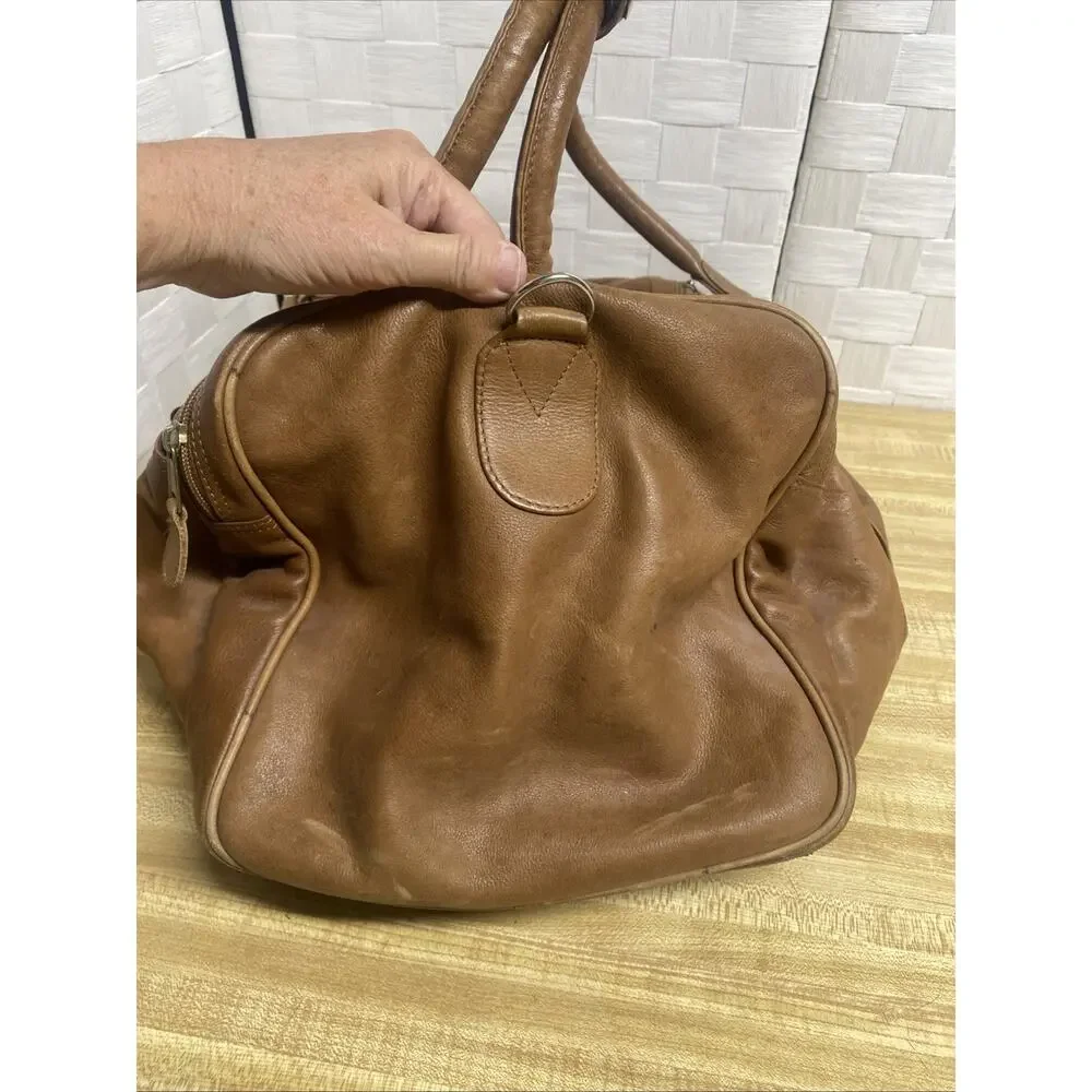 Brown Boulder Ridge Tanned Cowhide Leather Carry Travel Duffle Bag Luggage